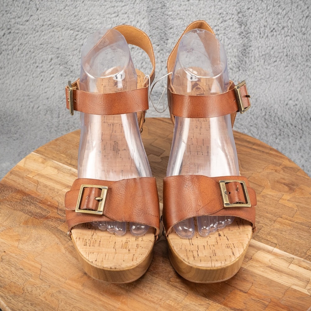 Korks Ease Desiree Slingback Sandal Brown Studded Brown Cork Wedge Platform 11M - Picture 2 of 5